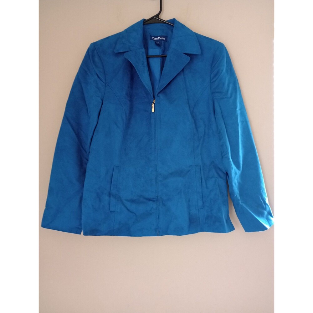 Evan-Picone Faux Suede Teal Color Full Zip Jacket Size 14